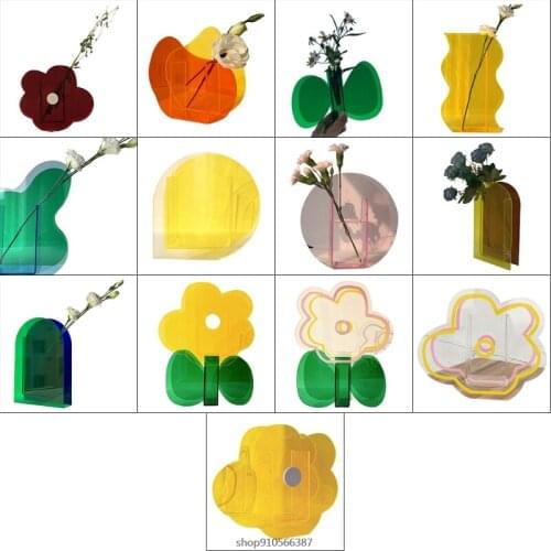 Colorful Acrylic Vase Transparent Flower Arrangement Ornaments Fashion Art Tabletop Decoration Plants Box Home Office Wholesales