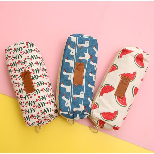 Office & Stationery Supplies Small Kawaii Duck Watermelon Flower Pencil Pouch Fabric Canvas Girls Pencil Cases for School 2021