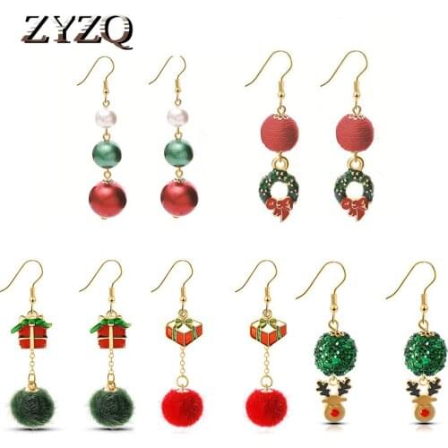 ZYZQ Cute Christmas Day Tassel Red Pompom Gift Earrings For Women Festival Santa Claus Red Lantern Earring Jewelry Fashion 2020