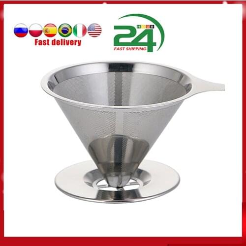 Reusable Coffee Filter Stainless Steel Holder Metal Mesh Funnel Baskets Drif Coffee Filters Tools Dripper Coffee Filter Cup