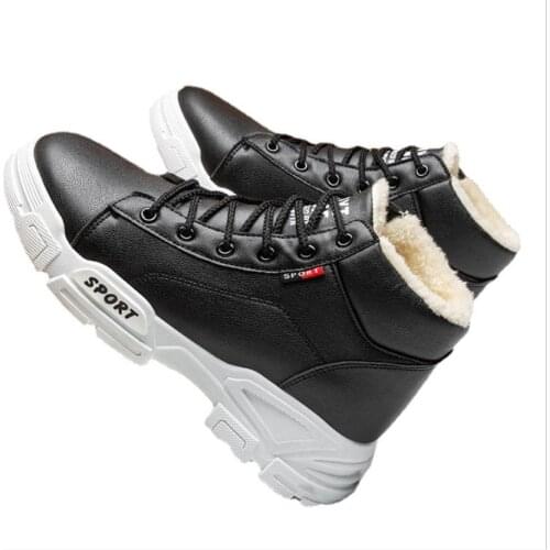 Winter Men Snow Boots Warm Plush Mens Boots Waterproof Leather Ankle Boots Outdoor Non-slip Mens Hiking Boots Sneakers