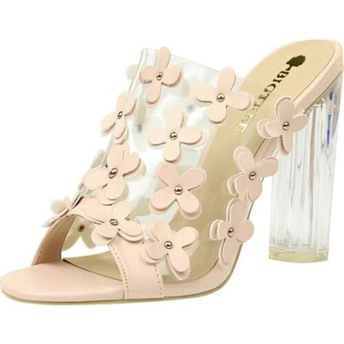 Clear Heels Mules Shoes Women Summer Sandals Korean Transparent Crystal Ladies Party Shoes Plus Size Super High Heel Sandals