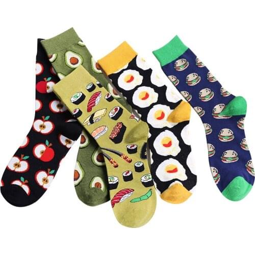 Novelty Women Socks Brand Happy Sushi Hamburger Avocado Cherries Fruits Combed Cotton Gift Funny Socks Women