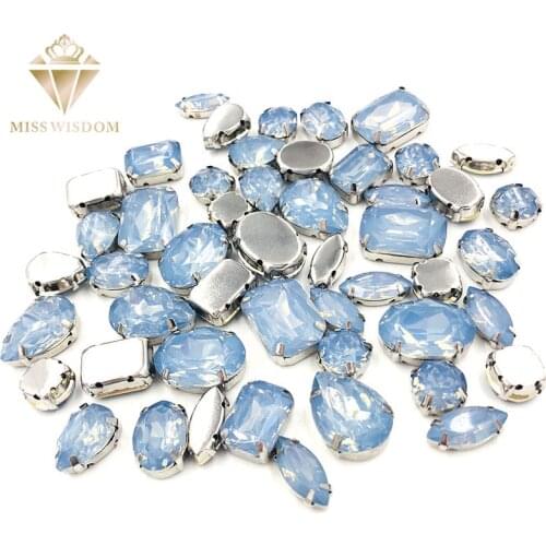 NEW HOT SALE 50pcs Light blue opal Resin Mixed shape Mixed szie flatback sew on rhinestones DIY Handicrafts accessories