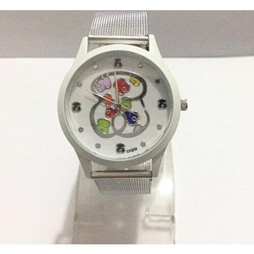 New Luxury Brand Gold Bear Metal Mesh Stainless Casual Quartz Watch Women Dress Crystal Watches Relogios Femininos