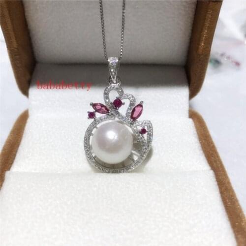 New Natural Freshwater Pearl 12-13MM White Pink Purple Edison Pearl Tibetan Silver Pendant Necklace Zircon inlay 004