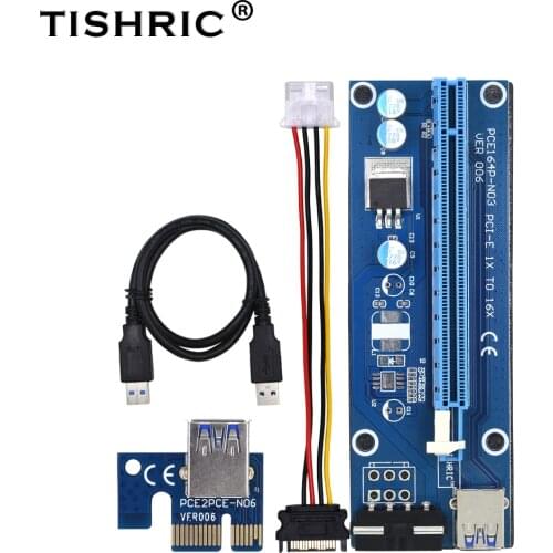 TISHRIC Ver006 PCI-E PCI Express Riser Card 1x To 16x Sata To 4pin Molex Usb3.0 Cable Power Extender Bitcoin Mining Miner