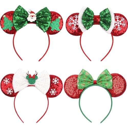 Classical Christmas Festival Women Sequins Mouse Ears Hairband Party Cosplay Headband Snowflake Winter Headwear Hair Accessories