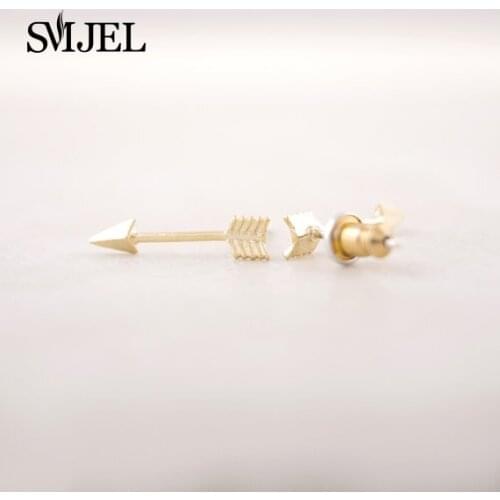 SMJEL Simple Arrow Stud Earrings for Women Punk Unique One Direction Earring Men Pendients Wholesale Teen Gifts 10pcs-S001
