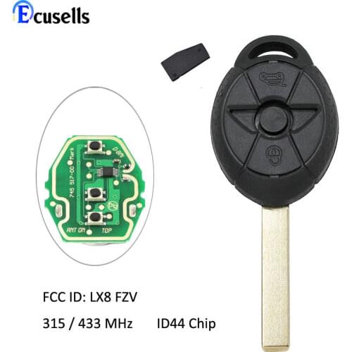 3 Button EWS Remote Key with ID44 Chip for BMW Old Mini Cooper S R50 LX8FZV- Adjustable Frequency 315 / 433MHz