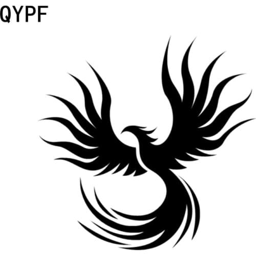 QYPF 15CM*14.8CM Fashion Animal Flaming Phoenix Bird Vinyl Car-styling Car Sticker Decal Black/Silver C15-1020