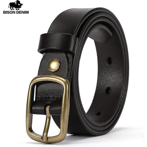 BISON DENIM Genuine Leather Womens Blet Vintage Alloy Pin Buckle Luxury Brand Strap Leather Belts for Women cinto mulher N60248