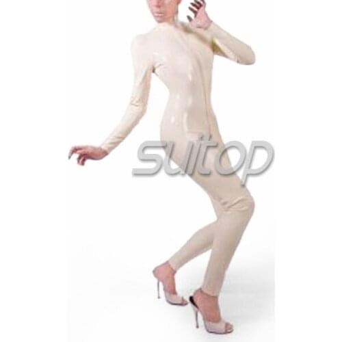 Suitop nature latex rubber jumpsuit white sexy handmade latex catsuit