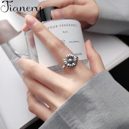 Luxury Brand Vintage Thai Silver Color Daisy Opening Ring For Women Jewelry Gifts Wholesale
