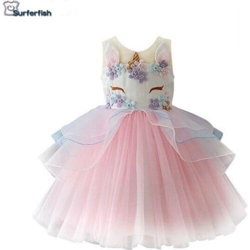 Retail DropShip Girls Children Flowers birthday Unicorn dress Princess Wedding Party dress Halloween Valentines Day Costume