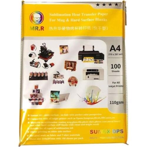 Sublimation Heat Transfer Paper 110gsm with A4x100 Sheets for Ceramic Mug and Stiff Substrate Materials Suitable for Epson