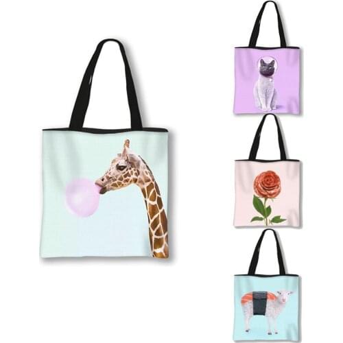 Summer Fresh Giraffe Sheep Lipstick Print Tote Bag Ladies Handbags Women Daily Shopping Bag Leisure Hot Beach Bags Gift
