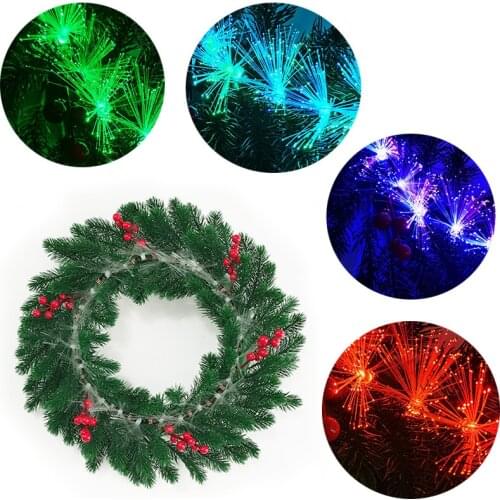 Artificial Christmas Garland LED Glowing Christmas Wreath Christmas Garland Pine Holiday Decoration Pendant Christmas Decor