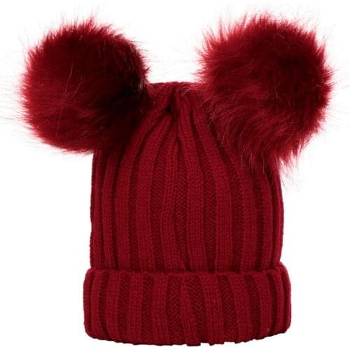 Crochet Baby Hat Autumn Winter Warm Kids Girl Boy Beanie Cap Solid Color Knitted Twist Double Pompom Children Toddler Bonnet Hat