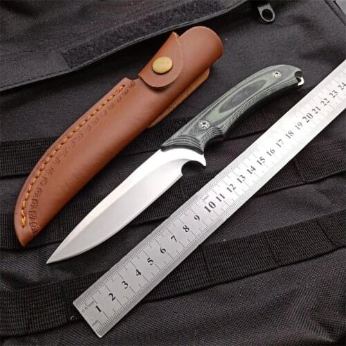 High Quality D2 G10 Steel Tactical Wood Handle Outdoor Survival Hunting Fixed Blade Rescue Straight Knife