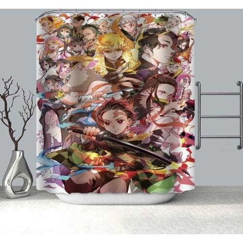 \100% Polyester Fabric Custom Kimetsu No Yaiba Anime Shower Curtain Modern Bathroom Curtain Waterproof HD Printing Bath Curtain