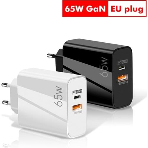 USLION 65W GaN Charger Quick Charge 4.0 3.0 Type C PD USB Charger With QC 4.0 3.0 Portable Fast Charger For iPhone Xiaomi Laptop