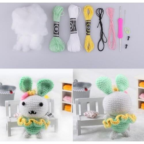 Green Rabbit Amigurumi Crochet Kit 15cm High DIY Crochet Knitting Kit Stuffed Doll Materials