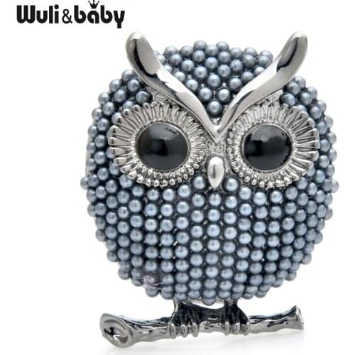 Wuli&baby Pearl Owl Brooches Women 3-color Animal Bird Brooch Pins Gfits