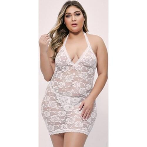 Woman Plus Size European And American Summer New Lace V-Neck See-Through Halter Nightdress