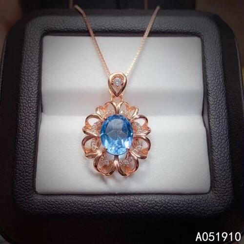 KJJEAXCMY boutique jewelry 925 sterling silver inlaid Natural Blue Topaz Womens pendant necklace supports inspection popular