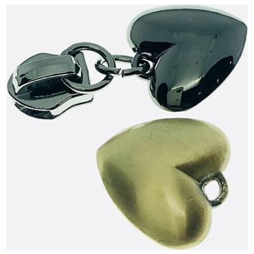10 Pieces 20.4*20.9 MM Metal Luggage Accessories Zipper Pull Thick Heart-Shaped Electro-Galvanized Alloy Zipper Sliders