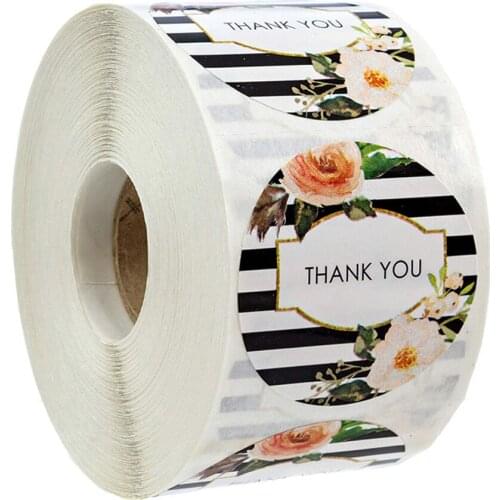 100-500 Pcs / Round Roll Thank You For Your Order Stickers Thank You For Buying Small Local Store Handmade Flower Stickers
