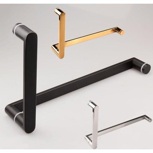 2PCS 304 Stainless Steel Frameless Shower Glass Door Handles L Shape Glass Door Push / Pull Handles Towel Bar 4 Colors