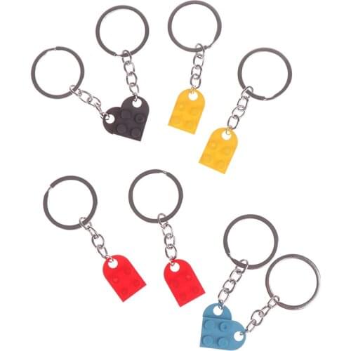 2Pcs Cute Love Heart Brick Keychain for Couples Friendship Women Men Girl Elements Key Ring Birthday Jewelry Accessories Gifts