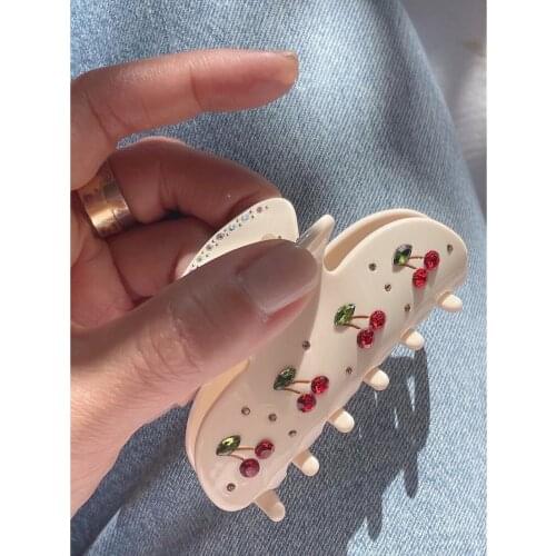 2021 Vintage Romantic Rhinestone Cherry Acrylic Hair Clip Claws Hairpin Headwear for Women Makeup Bath Hair Accessories