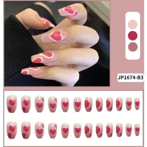 High Quality 24pcs Love Printed Nail Patch Rose Red Fashion Manicure Patch False Nails Save Time Gifts for Girls