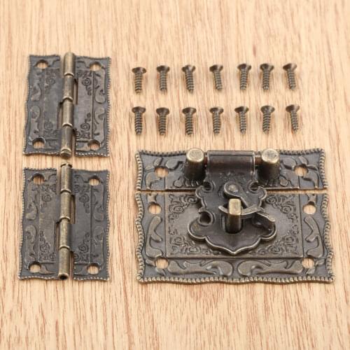 3pcs/kit Box Latch Hasp Clasp + Hinges w/screw Suitcase Cabinet Antique Bronze Jewelry Wooden Case Vintage Hardware Old Fashion
