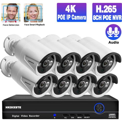 5MP 8ch Nvr CCTV Camera System POE Outdoor Ai Smart Face Detection Audio Security Surveillance Camera System Set 4K NVR Kit POE