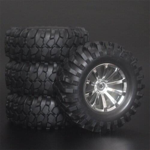 4x 1.9Inch 96mm Rubber Tires Plating Wheel Rims For D90 D110 SCX10 CC01 RC Rock Crawler Truck Climbing Off-Road Car