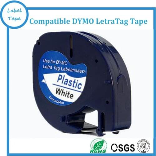 5pcs 12mm black on white dymo 91201 label tape compatible DYMO LetraTag Plastic Tape 91201 label printer ribbon label maker