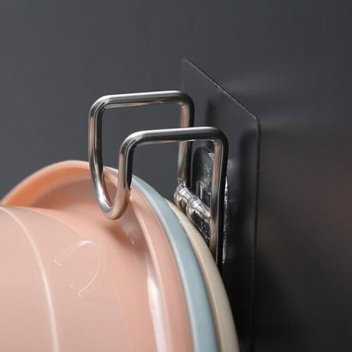 6 pcs Punch-Free Seamless Paste Washbasin Hook Stainless Steel Washbasin Rack Bathroom Wall Nailless Kitchen Hanger Hook