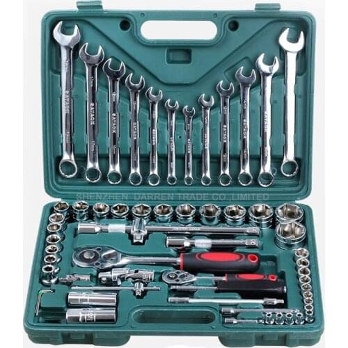 61 pcs /set Socket Wrench Set Spanner Car Ship Machine Repair Service Tools Kit with Heavy Duty Ratchet sleeve combination tool