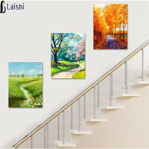 3pcs full round square diamond embroidery Spring, summer and autumn scenery, staircase decoration diamond painting mosaic icon
