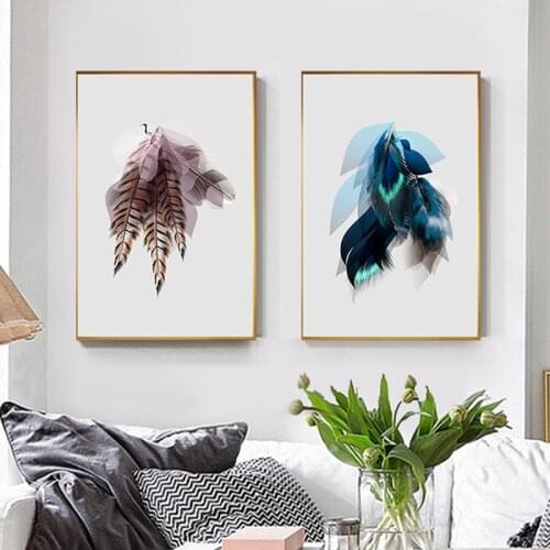 Nordic Style Colorful Big Print Poster Feather Art Set Abstract Angel Wing Canvas Painting for Living Room Fashion Tableau Salon