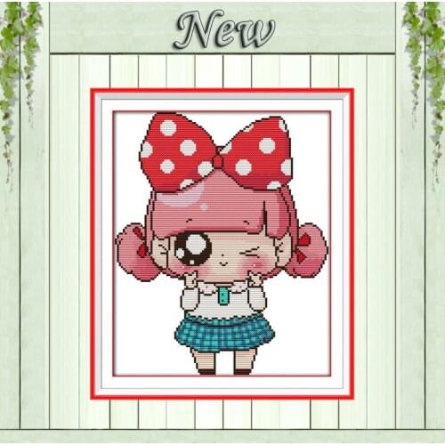 The girl with bowknot decor painting counted printed on canvas DMC 14CT 11CT Chinese Cross Stitch Needlework Sets Embroider kits