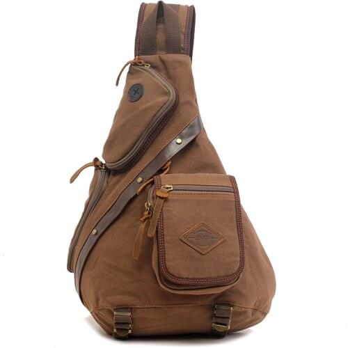 Canvas Sling Chest Bag For Men Multi-Function Cross-Body Shoulder Messenger Pack Sports Travel Day Backpack Trip Casual