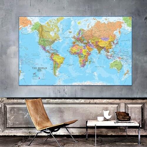 The World Physical Map 150x225cm Non-woven Spray World Map Without National Flag for Travel Supplies Home Office Decor