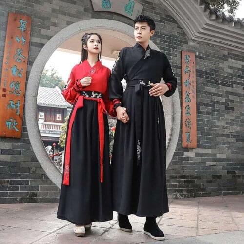 Chinese Dress Man Couple Black Red Hanfu Female Retro Traditional Embroidery Costume Men Tang Dynasty Classical Stage Clothes