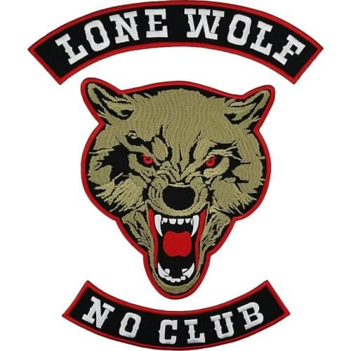 Jacket Vest Rider Badge Large Size Iron On Clothing LONE WOLF NO CLUB MC Motorcycle Biker Embroidered Patch