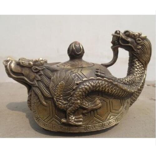 Scupture crafts Copper Chinese Rare Chinese Old Copper Handwork Dragon Tea Pot Flagon